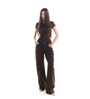 BROWN COTTON CARGO PANTS