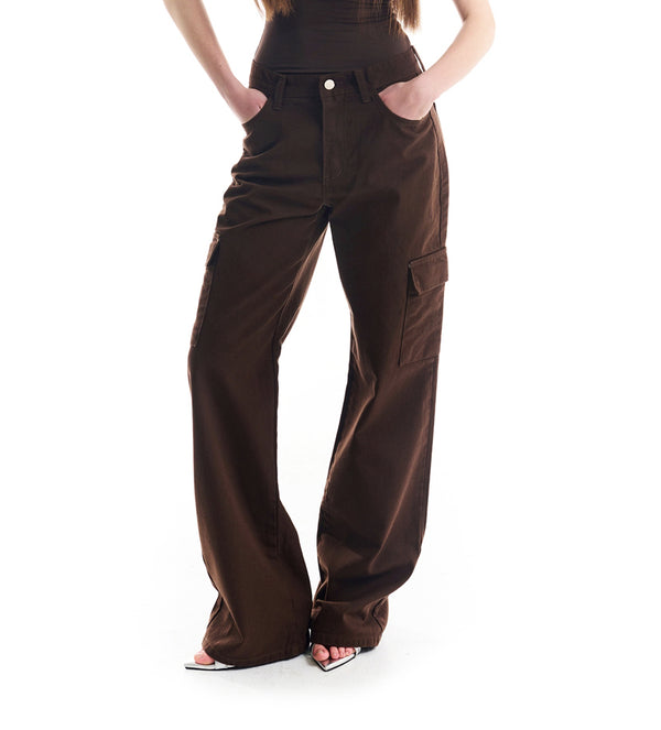BROWN COTTON CARGO PANTS